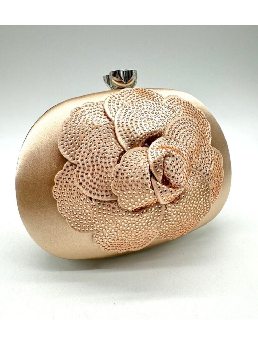 NINA Flores 3D crystal embellished flower satin women's clutch purse - ROSE PINK